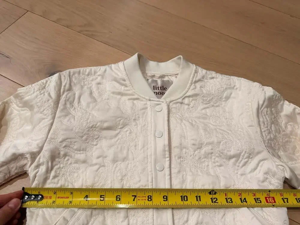 Little Moon Ivory Floral Embroidered Quilted Snap Bomber Jacket